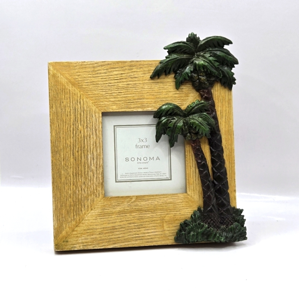 Palm Tree Wooden Photo 3D Painted Resin Tabletop Frame Tropical Beach Hawaii 3×3